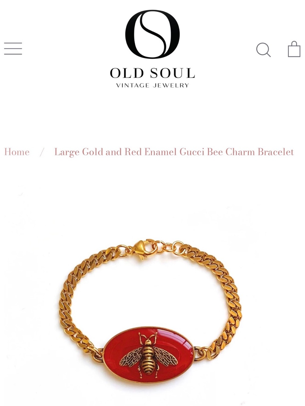 Repurposed Gold Chain Gucci Charm Bracelet with Iconic Red Enamel Bee